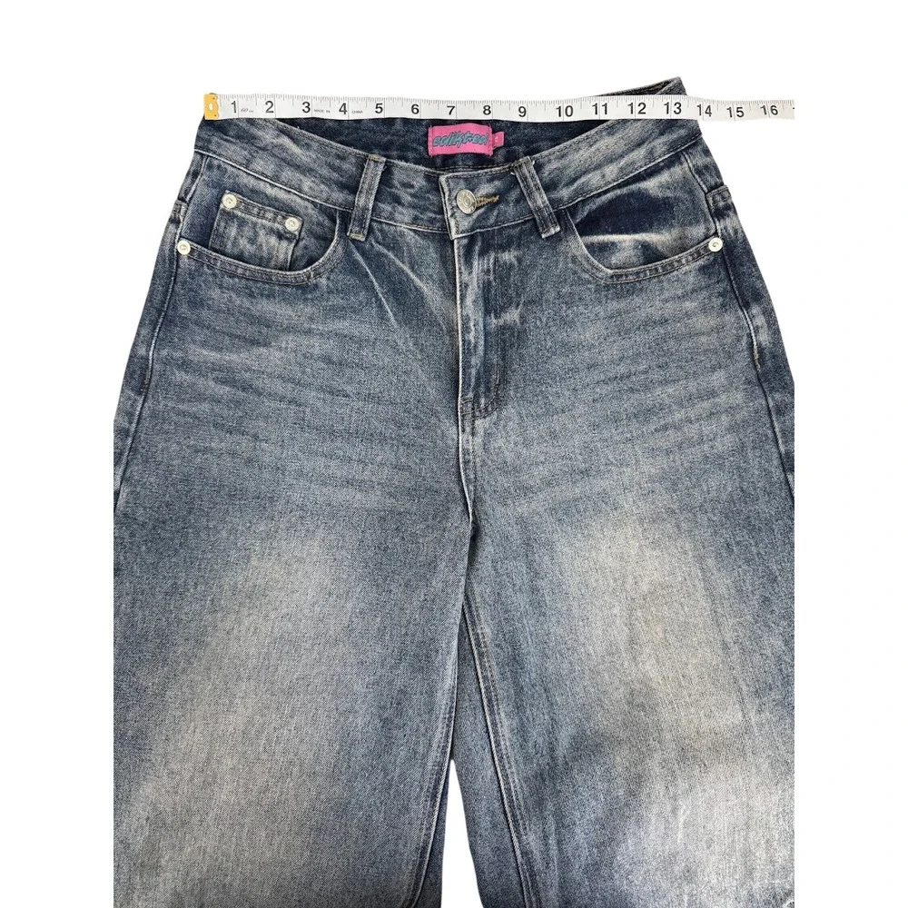 Edikted Women's Skater Girl Jeans XS Blue Wash Baggy Wide Leg Denim